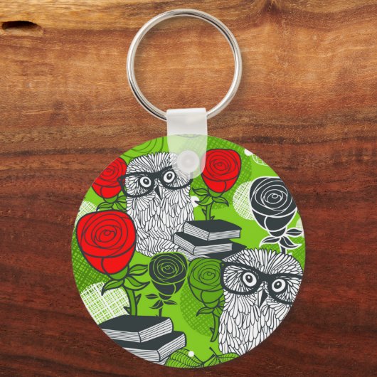 Owl in rode rozen sleutelhanger (Voorkant)