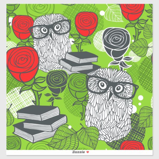 Owl in rode rozen sticker (Vel)