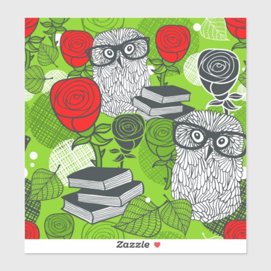 Owl in rode rozen sticker (Vel)