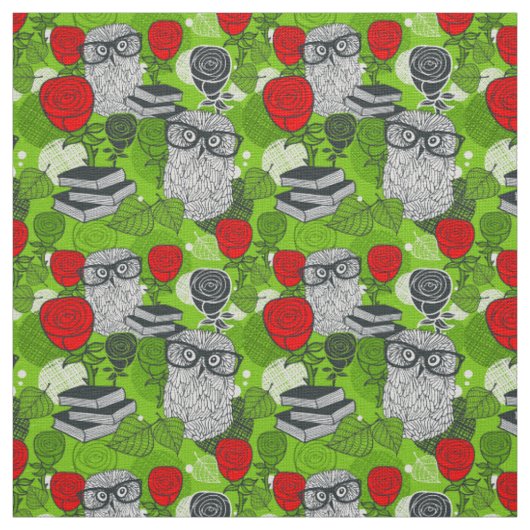 Owl in rode rozen stof (Swatch)