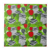 Owl in rode rozen tegeltje (Voorkant)