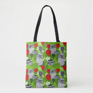 Owl in rode rozen tote bag
