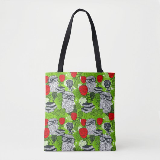 Owl in rode rozen tote bag (Voorkant)