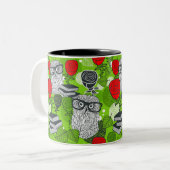 Owl in rode rozen tweekleurige koffiemok (Voorkant links)