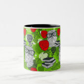 Owl in rode rozen tweekleurige koffiemok (Center)