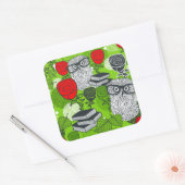 Owl in rode rozen vierkante sticker (Envelop)