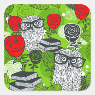 Owl in rode rozen vierkante sticker