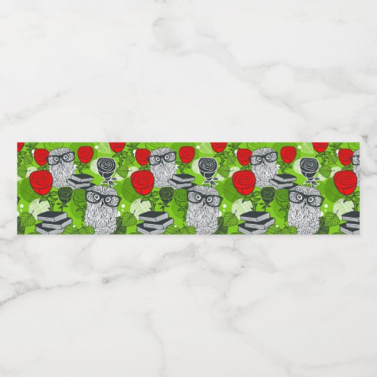 Owl in rode rozen waterfles etiket (Enkel label)