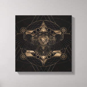 Owl in Sacred Geometry Composition Canvas Afdruk