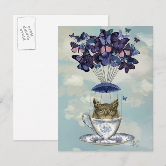 Owl in Teacup 2 Briefkaart (Voorkant / Achterkant)