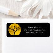 Owl in Tree Silhouette met Gold Moon Etiket (Insitu)