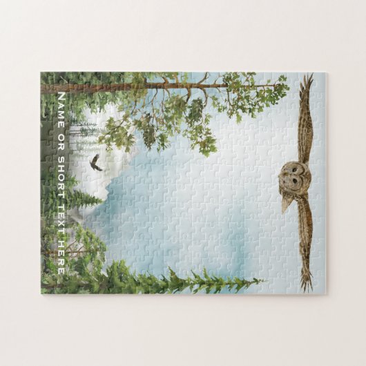 Owl in vlucht | Cool Natuur Lover Art Monogrammed Legpuzzel (Horizontaal)