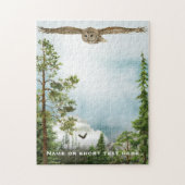 Owl in vlucht | Cool Natuur Lover Art Monogrammed Legpuzzel (Verticaal)