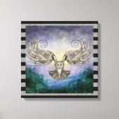 Owl in vlucht over het dennenbos op zonsopgang canvas afdruk (Voorkant)