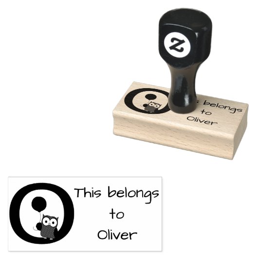 Owl Initiaal Rubberstempel (Gestempeld)