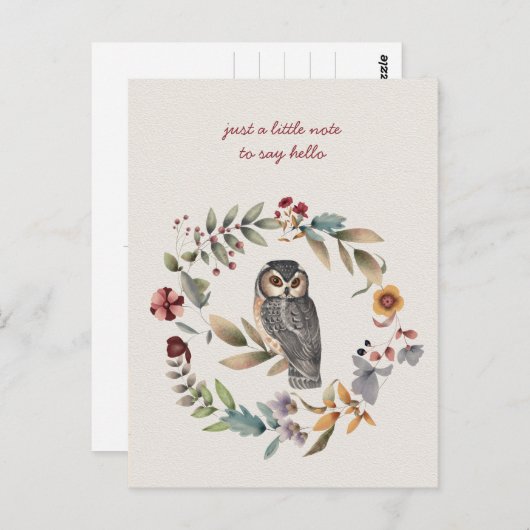 Owl Inside Floral Wreatking Thinking of You Briefkaart (Voorkant / Achterkant)