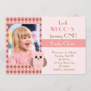 Owl Invitation Girl Birthday Party Photo Card Kaart