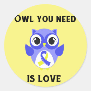 Owl je hebt liefde nodig, downsyndroom bewustzijn ronde sticker