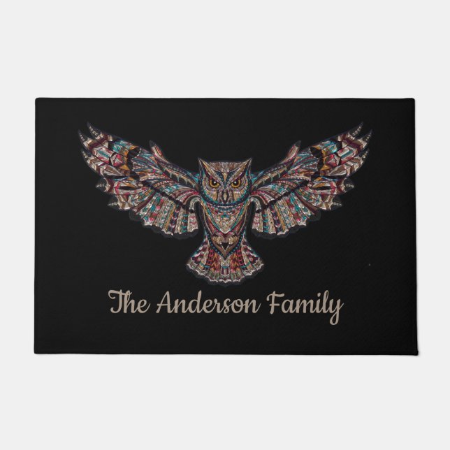 Owl Jeweled Metalic Deurmat (Voorkant)