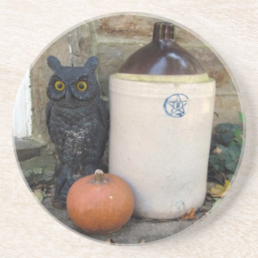 Owl, Jug en Pumpkin Zandsteen Onderzetter (Voorkant)