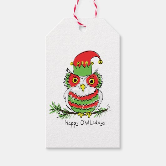 Owl Kerstmis Cute Funny Holiday Cadeaulabel (Voorkant)