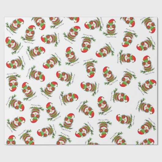 Owl Kerstmis Cute Funny Holiday Cadeaupapier (Vlak)