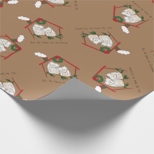 Owl Kerstmis Cute Funny Holiday Cadeaupapier (Hoek)