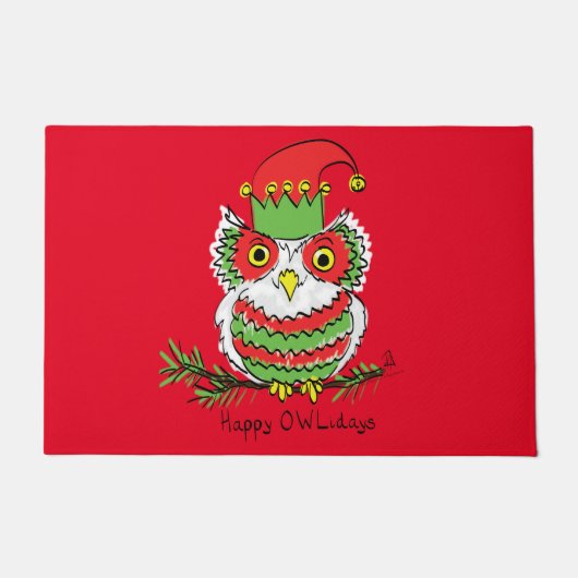 Owl Kerstmis Cute Funny Holiday Deurmat (Voorkant)