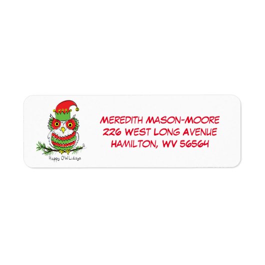 Owl Kerstmis Cute Funny Holiday Etiket (Voorkant)