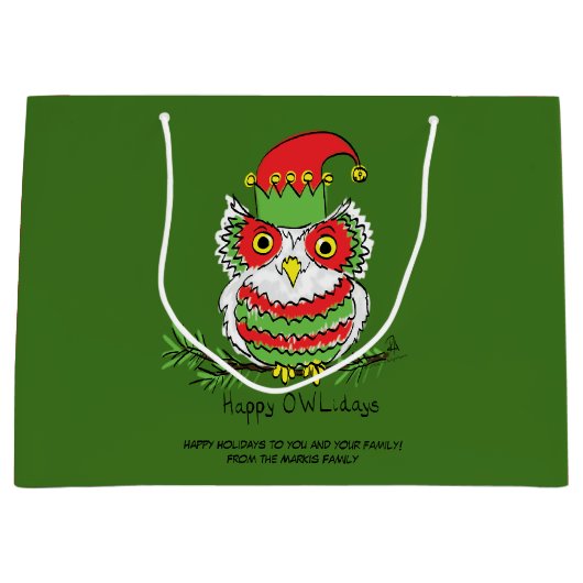 Owl Kerstmis Cute Funny Holiday Groot Cadeauzakje (Voorkant)