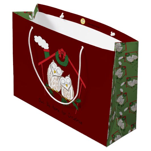 Owl Kerstmis Cute Funny Holiday Groot Cadeauzakje (Achterkant Gekanteld)