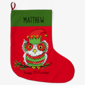 Owl Kerstmis Cute Funny Holiday Grote Kerstsok (Voorkant)