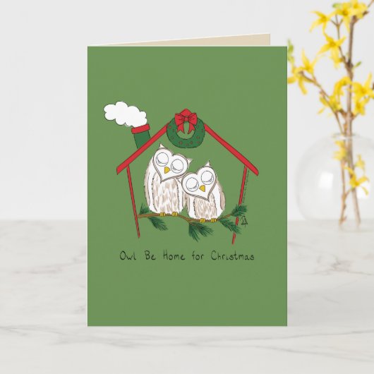 Owl Kerstmis Cute Funny Holiday Kaart (Gele Bloem)