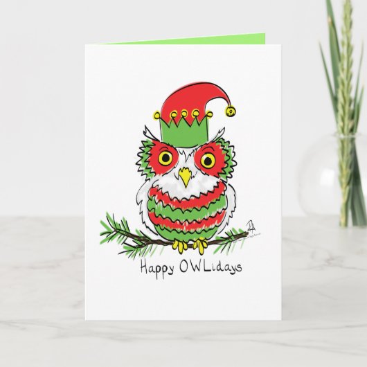 Owl Kerstmis Cute Funny Holiday Kaart (Voorkant)