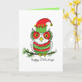 Owl Kerstmis Cute Funny Holiday Kaart (Gele Bloem)