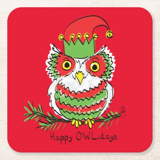 Owl Kerstmis Cute Funny Holiday Kartonnen Onderzetters (Voorkant)