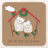 Owl Kerstmis Cute Funny Holiday Kartonnen Onderzetters (Voorkant)