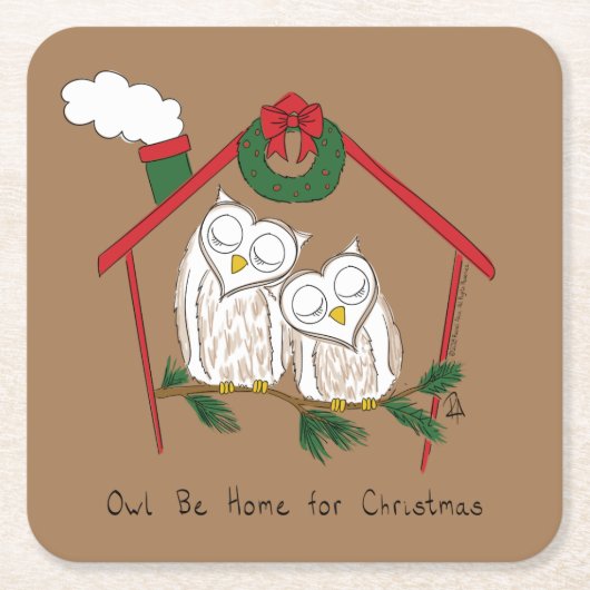 Owl Kerstmis Cute Funny Holiday Kartonnen Onderzetters (Voorkant)