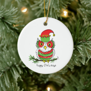 Owl Kerstmis Cute Funny Holiday Keramisch Ornament