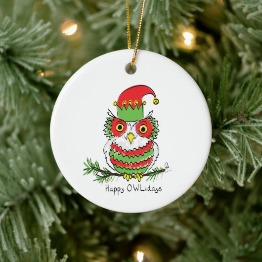 Owl Kerstmis Cute Funny Holiday Keramisch Ornament (Boom)