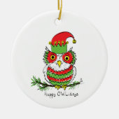 Owl Kerstmis Cute Funny Holiday Keramisch Ornament (Voorkant)