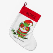 Owl Kerstmis Cute Funny Holiday Kinder Grote Kerstsok (Voorkant (Hangend))
