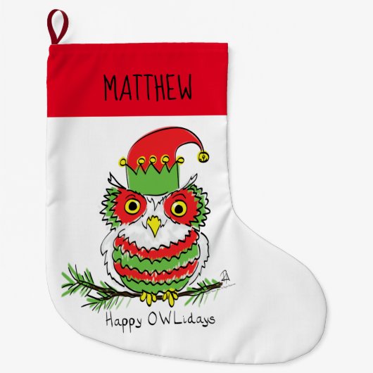 Owl Kerstmis Cute Funny Holiday Kinder Grote Kerstsok (Voorkant)