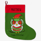 Owl Kerstmis Cute Funny Holiday Kinder Grote Kerstsok (Voorkant)