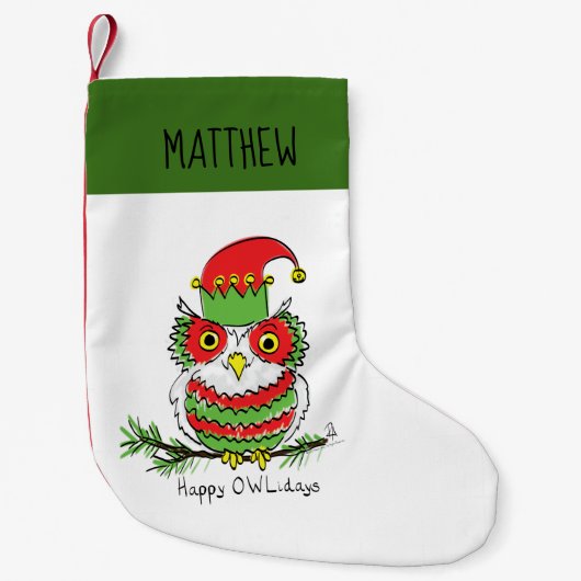 Owl Kerstmis Cute Funny Holiday Kinder Kleine Kerstsok (Voorkant)