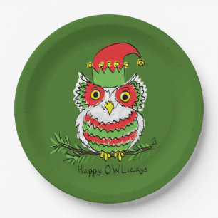 Owl Kerstmis Cute Funny Holiday Kinder Papieren Bordje