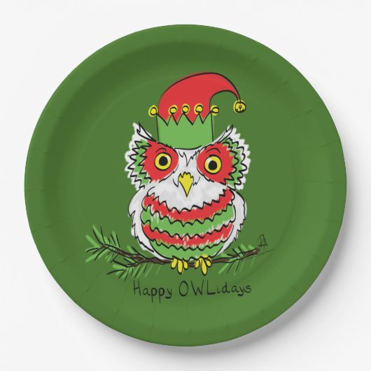 Owl Kerstmis Cute Funny Holiday Kinder Papieren Bordje (Voorkant)