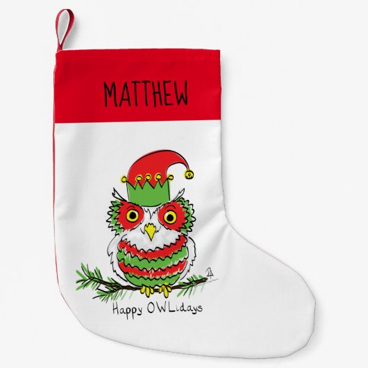 Owl Kerstmis Cute Funny Holiday Kleine Kerstsok (Voorkant)