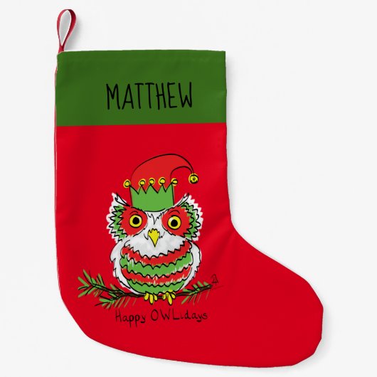 Owl Kerstmis Cute Funny Holiday Kleine Kerstsok (Voorkant)
