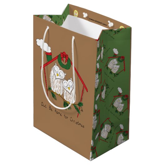 Owl Kerstmis Cute Funny Holiday Medium Cadeauzakje (Achterkant Gekanteld)